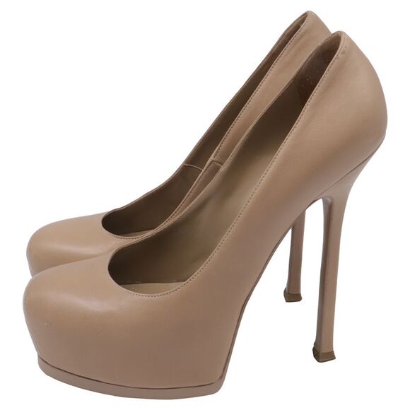 Saint Laurent Tribtoo Platform Pumps in Beige Leather - Picture 5 of 10